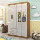 Ver imagem 1 de Guarda-Roupa 4 Portas 2 Gavetas com Espelho Infantil Perola Off White/Cinamomo-Off