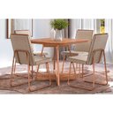 Ver imagem 1 de Conjunto: Mesa Sala Jantar Átria 1593 Aço C/ Tampo Madeirado 90x90cm e 4 Cadeiras Lira Rose/freijo