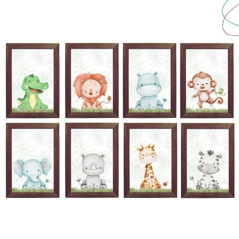 Kit 8 Quadros Decorativos Infantil Safari Baby: Tabaco