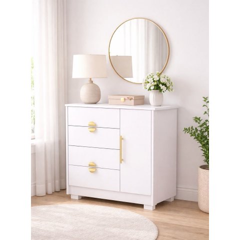 Cômoda Sapateira 4 Gavetas e 1 Porta Branco/camarim – Ilha Bela Vila Rica