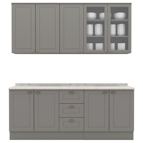 Cozinha Modulada 200 Cm Ce854 Americana Cinza Calcare Henn