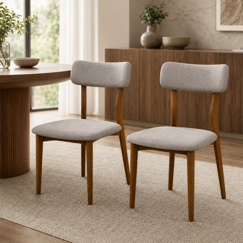 Conjunto 2 Cadeiras de Jantar Encosto Curvo Madeira Estofada Linho Sala:Linho Castor