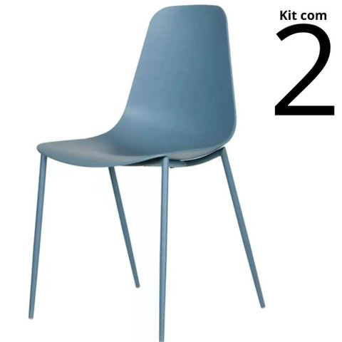 Conjunto 2 Cadeiras Miami Base em Aço - Azul Sonho Distante