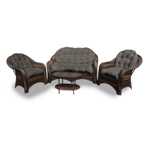 Conjunto de Sofá Fibra Sintética Janaína - 1 Sofá 2L + 2 Poltronas + 1 Mesa Centro - Tecido Duna Fen