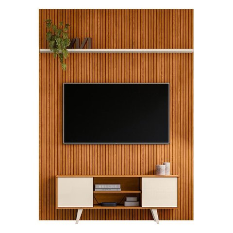 Rack Bancada com Painel New Panorama Cinamomo/off White para Tv até 75” - Madetec