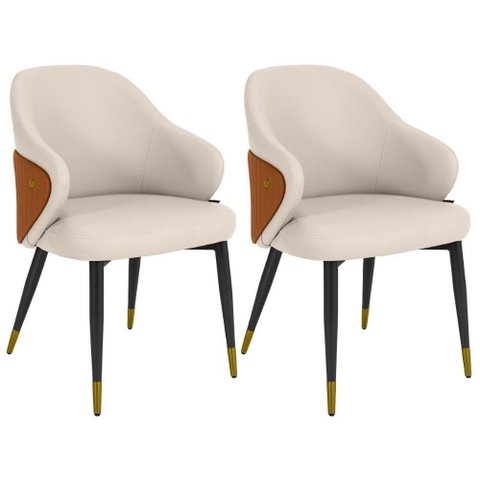 Kit 2 Cadeiras de Jantar Estofada Milano Design Italiano com Encosto Ergonômico - Bege-caramelo