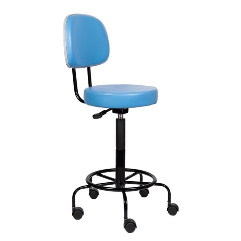 Cadeira Mocho Alto Azul Turquesa Estética Giratória Maca com Encosto Altura Maxima 79cm