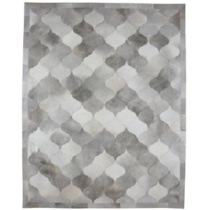 Tapete de Couro Legítimo Geométrico - 2.00x2.50 - Tons de Cinza - 250526095511