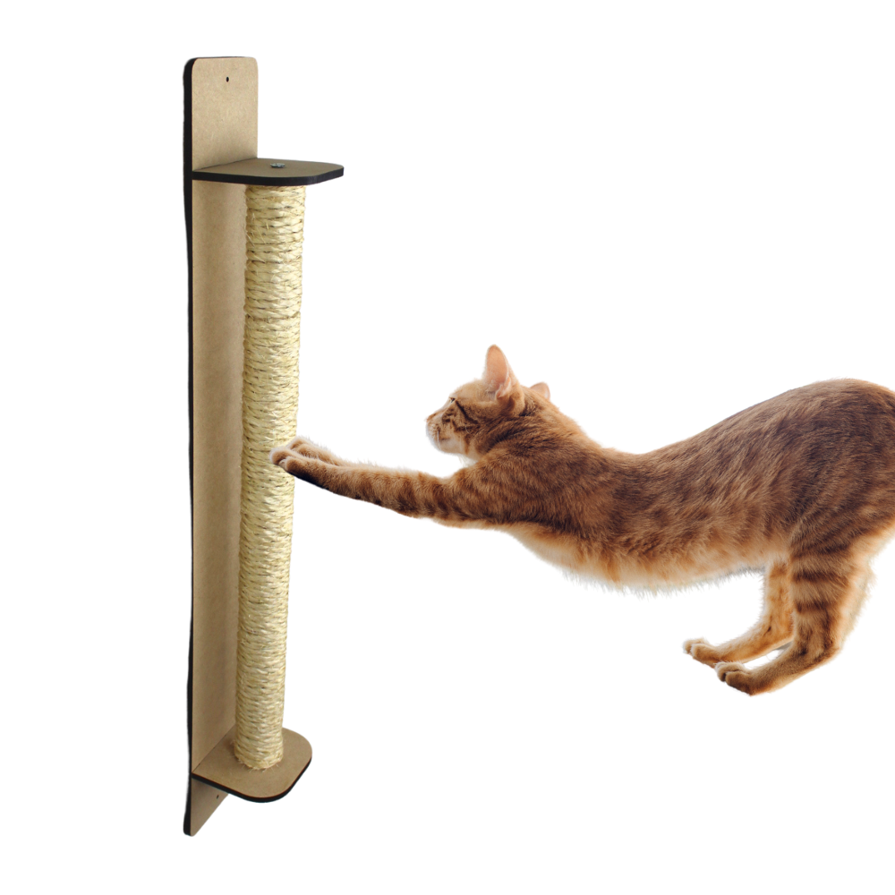 Arranhador Vertical De Parede Para Gatos Madeira Natural Com Sisal ...