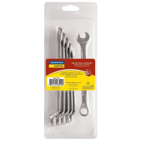 Jogo de Chaves Combinadas com Corpo Forjado em Aço Especial Cromado em Milímetros 6 Peças