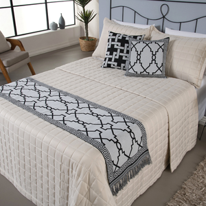 Kit 5 Peças Peseira Casal Padrão e Queen com Almofadas Cheias Dupla Face Grécia Jacquard Cor Preto