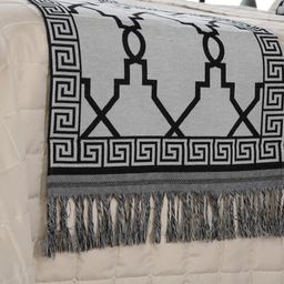 Kit 5 Peças Peseira Casal Padrão e Queen com Almofadas Cheias Dupla Face Grécia Jacquard Cor Preto - 3
