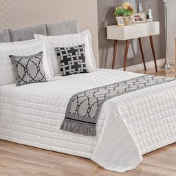 Kit Peseira Grécia 5 Peças Queen 60% Algodão Tecido Jacquard Acompanha Almofadas Cheias Preto - 1