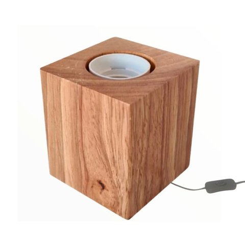 Abajur Madeira Cube P/ Sala Mesa Quarto Cabeceira De Cama