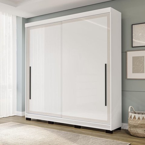 Roupeiro Valência 2 Portas de Correr 2 Gavetas 177x213cm Branco 240835