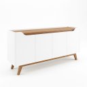 Ver imagem 2 de Buffet Aparador 4 Portas com Pés de Madeira Ravena 180cm Sala de Estar Jantar - Branco / Cedro