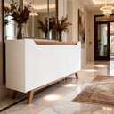 Ver imagem 3 de Buffet Aparador 4 Portas com Pés de Madeira Ravena 180cm Sala de Estar Jantar - Branco / Cedro