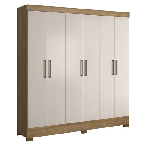 Guarda Roupa Casal 201cm 6 Portas Pratik D02 Amêndola/off - Mpozenato