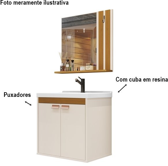 Conjunto para Banheiro Patricia Completo Cuba e Espelho Cor Off White / Nature - Comprar Móveis em C - 4