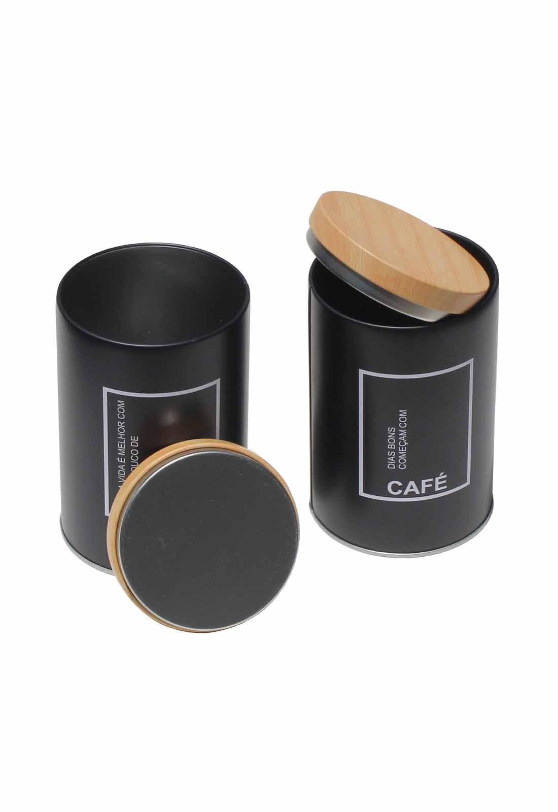 Kit 2 Potes Metálicos Café e Açúcar Preto Fosco 14,5cm - 4