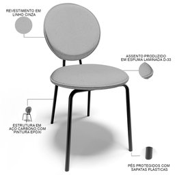 Kit 04 Cadeiras Para Sala de Jantar Cozinha Évora L02 Linho Cinza - Lyam Lyam Decor - 3