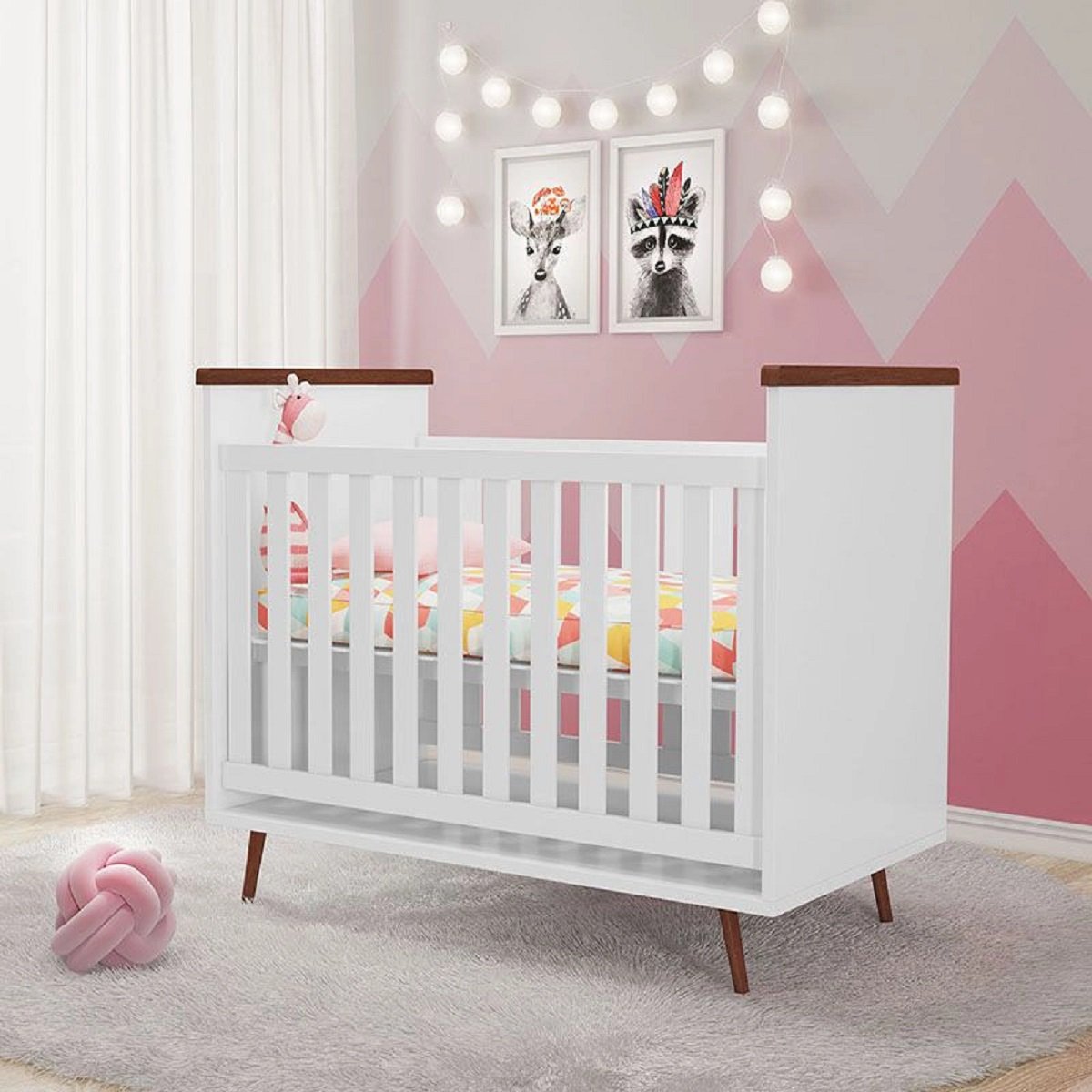 Berço Mini Cama 2x1 Retrô Wood Pés Palito Branco 100% MDF - Bela Móveis - 2