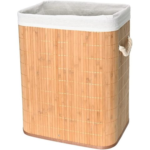 Cesto de Roupa Suja em Bambu com Tampa Banheiro e Lavanderia