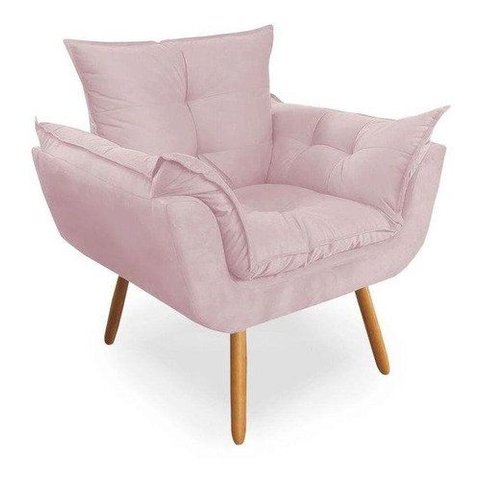 Poltrona Opala Suede Rosa Bebê Pés Palito