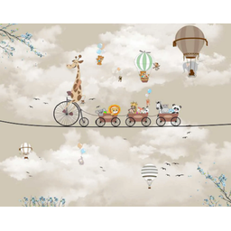 Papel De Parede Infantil Safari Trenzinho Balões Verde bege 220x155 + regua de crescimento ate 170 - 2
