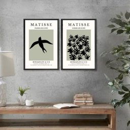 Kit 2 Quadros Matisse Andorinha e Coral 45x34cm:moldura Branca - 1