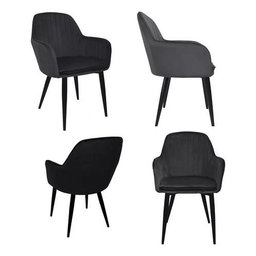 Kit 6 Cadeira Poltrona Vintage Eames em Tecido Veludo Preto:veludo Preto/preto/listras - 2