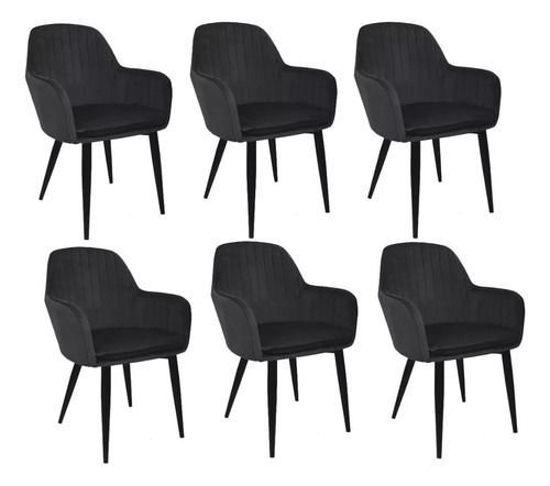 Kit 6 Cadeira Poltrona Vintage Eames em Tecido Veludo Preto:veludo Preto/preto/listras