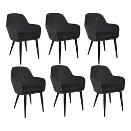 Kit 6 Cadeira Poltrona Vintage Eames em Tecido Veludo Preto:veludo Preto/preto/listras - 1