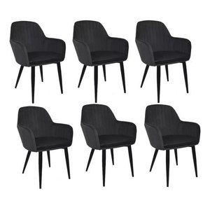 Kit 6 Cadeira Poltrona Vintage Eames em Tecido Veludo Preto:veludo Preto/preto/listras