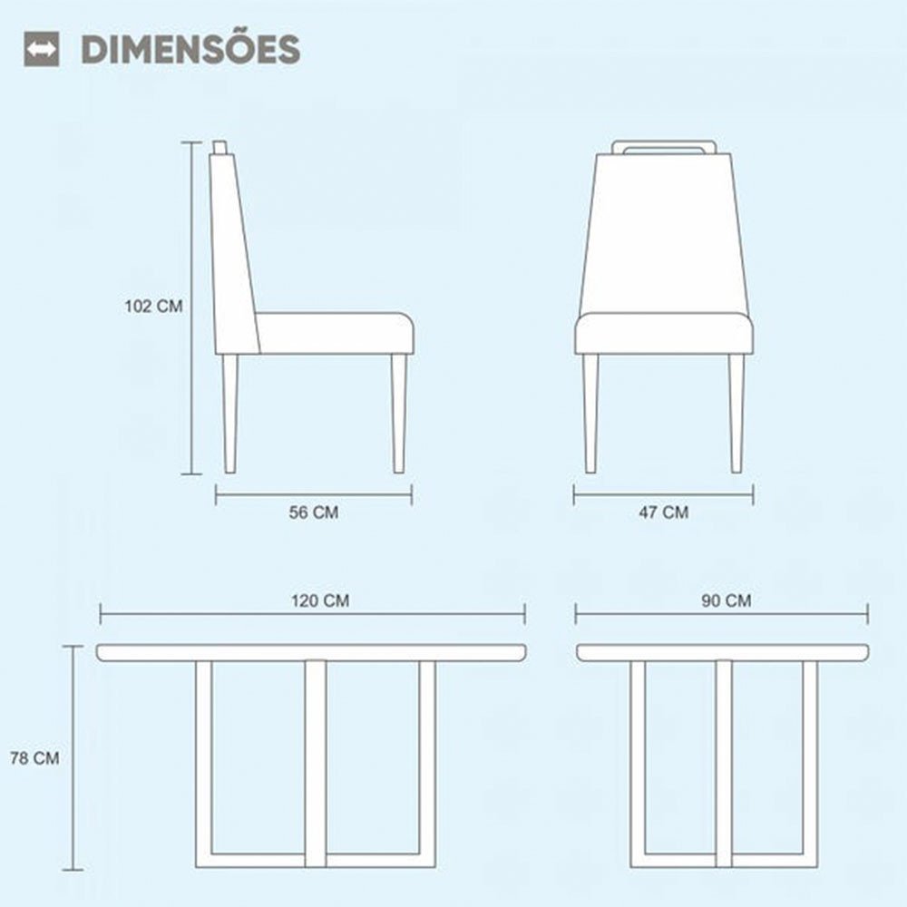 Conjunto Sala de Jantar 4 Lugares Mesa Lisy e Cadeiras Safira Móveis Mix - 3