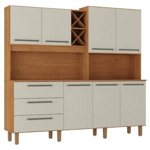 Kit Cozinha 7 Portas 3 Gavetas 208 cm Atria Cinamomo Areia Zanz