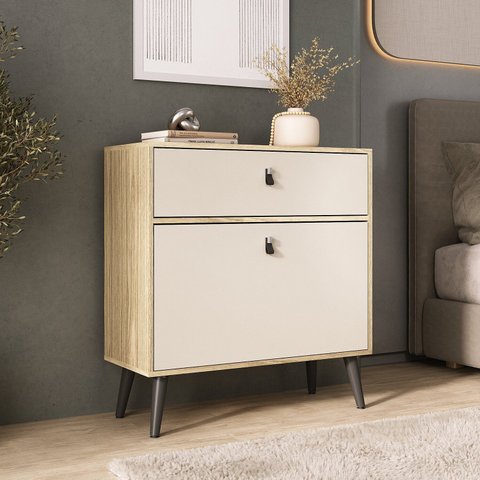 Sapateira Cômoda com Gaveta para Quarto Bege/Amêndoa/Off White