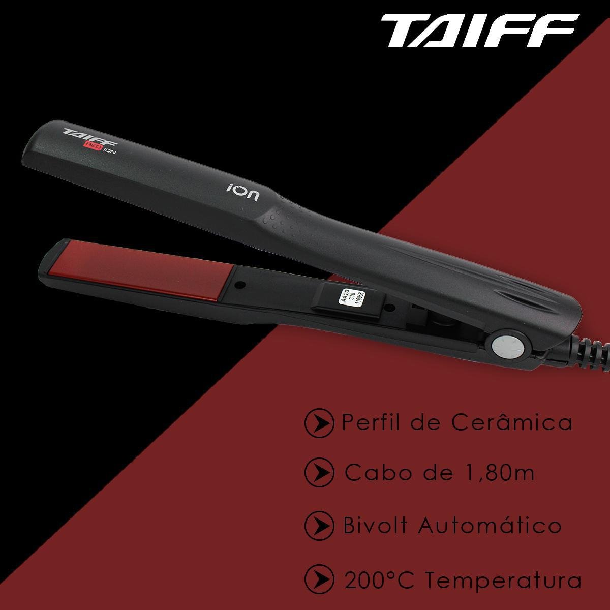 Chapinha de Cabelo Taiff Elegance Red Íon 200º Preta Bivolt - 2