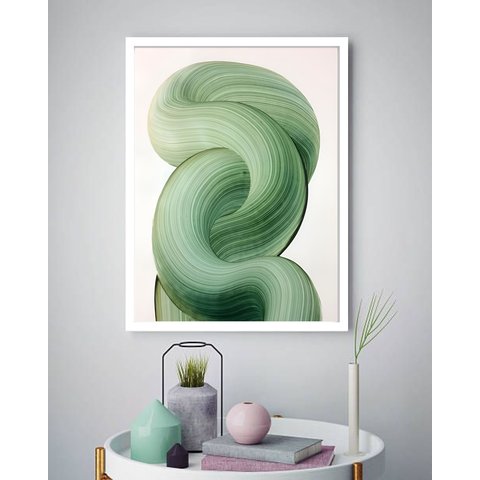 Quadro Decorativo Abstrato Ondas Verde - 70x50cm:moldura Preta