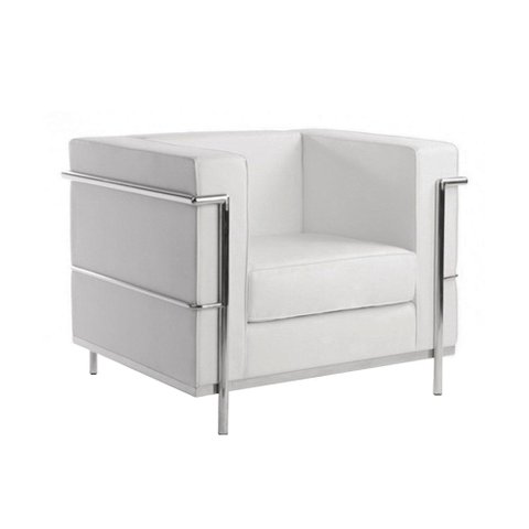 Poltrona Le Corbusier Cromado em Sintético Branco
