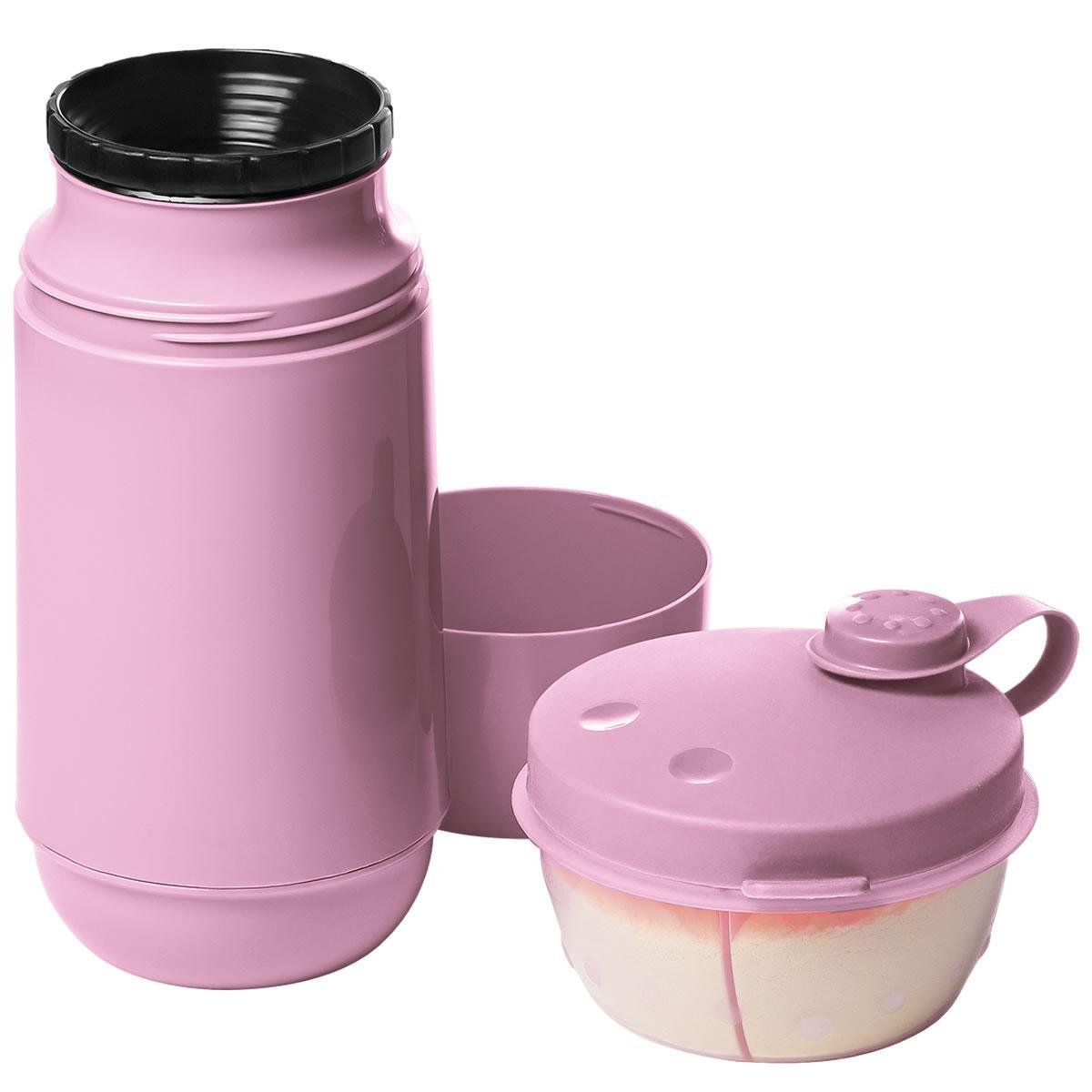 Kit Garrafa 250ml Pote Leite Açucar Alimentação Bebê Rosa - 2