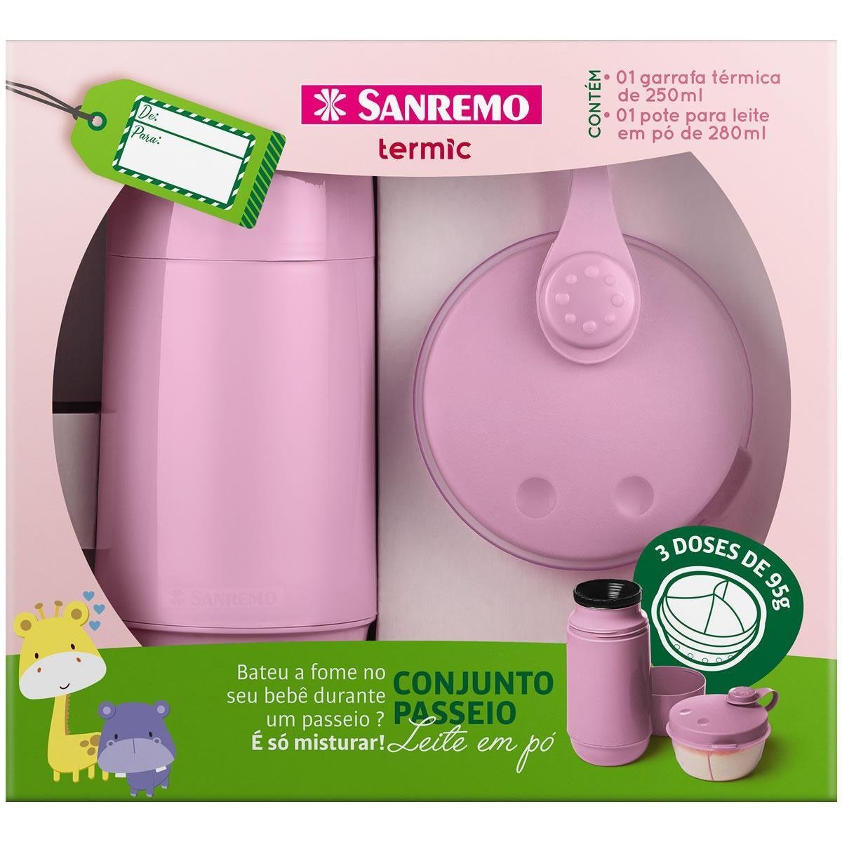 Kit Garrafa 250ml Pote Leite Açucar Alimentação Bebê Rosa - 3