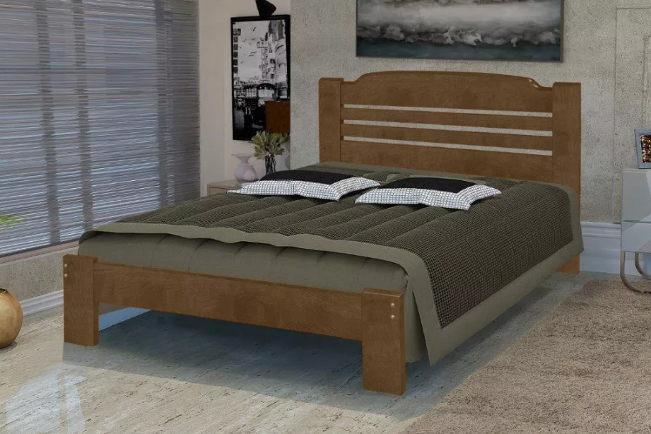 Cama King Size Dubai de Madeira Maciça Angelim Pedra/Tauari Imbuia