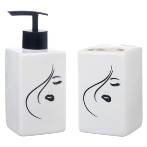 Kit Banheiro Lavabo Conjunto P/ Sabonete Líquido Porta Escova Dispenser Higiene Acessórios / Diva