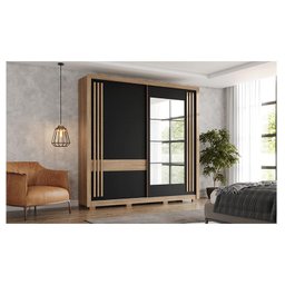 Guarda Roupa Casal Ambiente Aston Jequitibá Brilho Preto Hp Flex com Espelho - Henn - 2