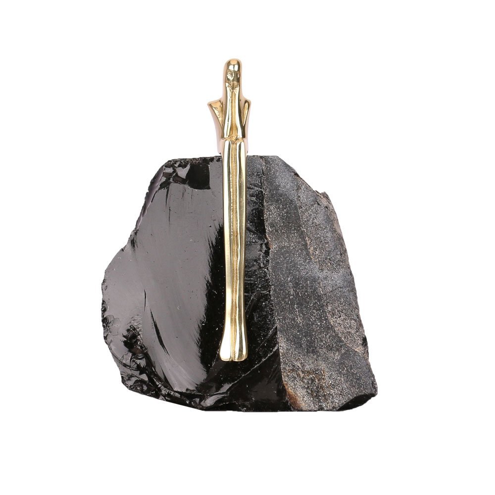 Peça Decorativa de Metal e Obsidiana Preto e Dourado 16cm RAT0007 BTC