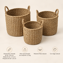 Ver imagem 5 de Conjunto 3 Cestos Organizadores Redondos Fibra Natural Bege com Alças