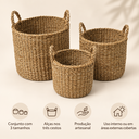 Ver imagem 4 de Conjunto 3 Cestos Organizadores Redondos Fibra Natural Bege com Alças