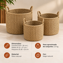 Ver imagem 6 de Conjunto 3 Cestos Organizadores Redondos Fibra Natural Bege com Alças