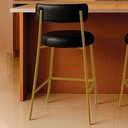 Ver imagem 3 de Banqueta Cozinha Alta com Encosto Industrial Dourado Londres Pu Preto D03 - D'Rossi